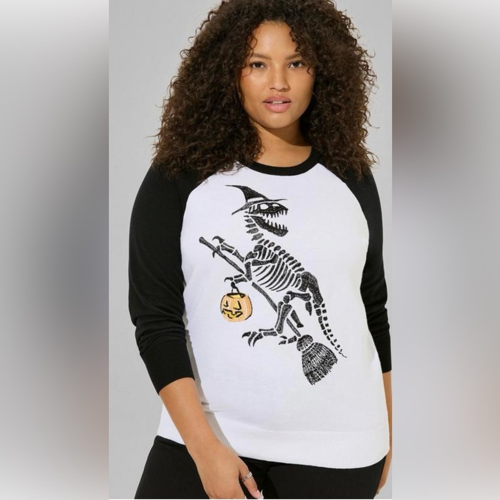 Torrid Dino Witch Halloween Soft Cotton Knit Raglan Sweater